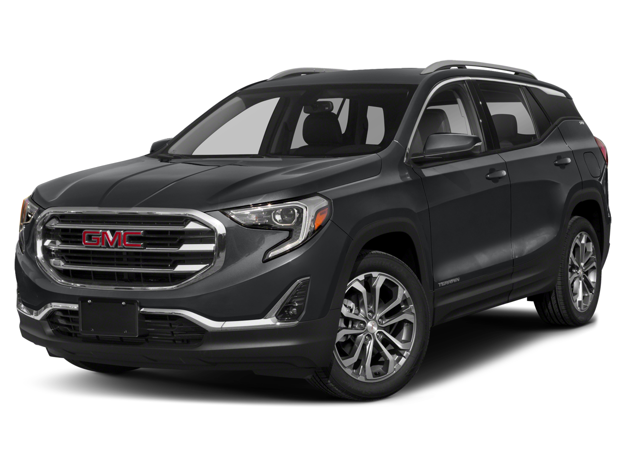 2019 GMC Terrain SLT in Graphite Gray Metallic — front three-quarter view